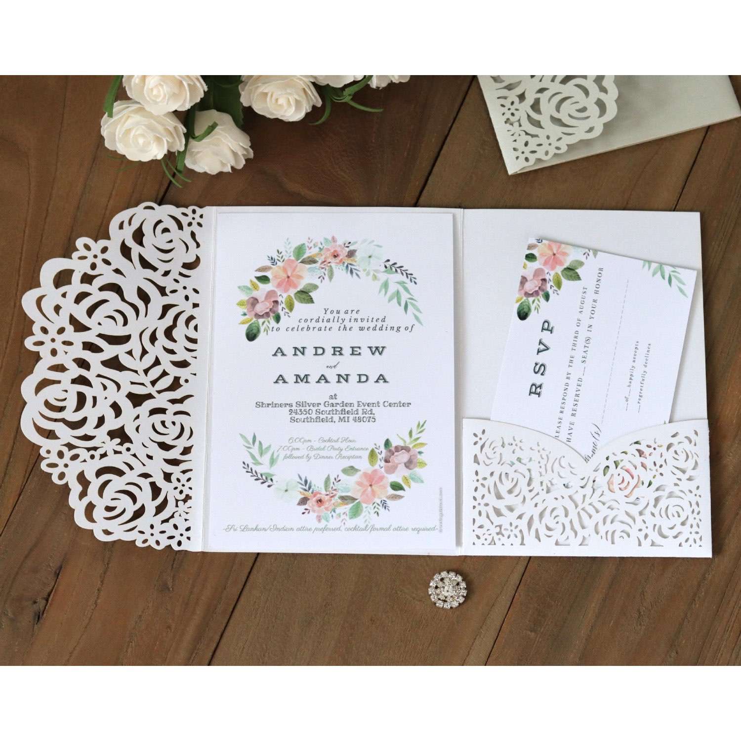 Thank You Card Rose Invitation Christmas Greeting Card Pink Card